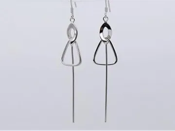 925 Sterling Silver Geometric Triangle Cylinder Tassel Long Drop Earrings for Women Girls Party Gift