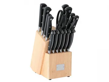 KC3 16-Piece Knife Set (14 Piece Kitchen Knives with Black ABS Handle, Scissors, Knife Block)