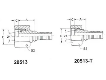 20513 Metric Female 24° Cone Fittings with O Ring, Heavy Duty Series, ISO 12151-2 DIN 3865