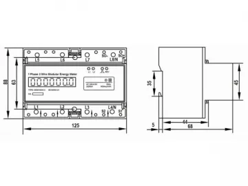 DDM100SC3 DIN-rail Energy Meter, 7 Pole/Modular