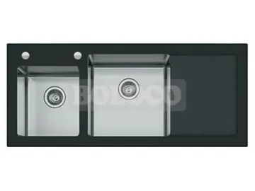 BL-765BL Glass Countertop Double Bowl Stainless Steel Kitchen Sink