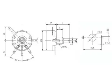 30mm Metal Shaft Multi-Gang Rotary Potentiometer, WTH118-1