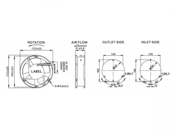 172×150×51mm DC Brushless Fan