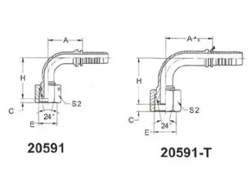 20591T Metric 90° Elbow Female 24° Cone Fittings with O Ring, Heavy Duty Series