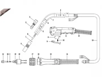 350A Mixed Gas Air Cooled Welding Gun