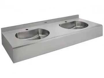 Half Round Stainless Steel Double Trough Platform Basin