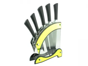 KC7 6-Piece Knife Set (5 Piece Kitchen Knives, Acrylic Knife Block)