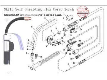 NK115 Self Shielding Wire Welding Torch