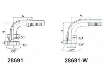 28691 Japanese Metric 90° Elbow Male Fittings, 60° Cone Seat