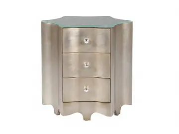 Glass Top Silver Finish Wood Nightstand