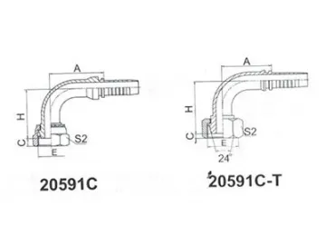 20591C Metric 90° Elbow Female Multi Seal 24°  DIN 3868 Fittings with O Ring, Heavy Duty Series